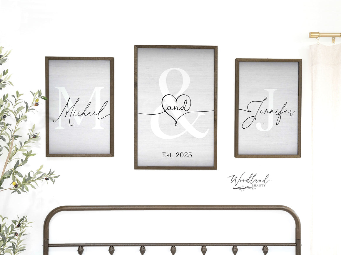Above Bed Decor, Framed Monogram Couples Name Signs,