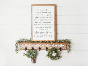 Love Grows Best in Little Houses Sign | Love Grows Best in Houses Just Like This Wood Sign | Framed Farmhouse Vintage Inspired Wall Art