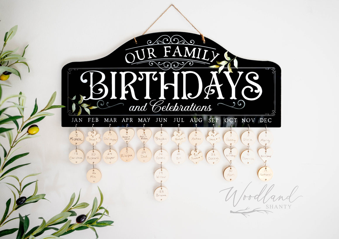 Perpetual Family Birthday Calendar Sign, Days to Remember Sign, Grandma Gift, Gift for Mom, Mother's Day Gift, French Contemporary Wall Art
