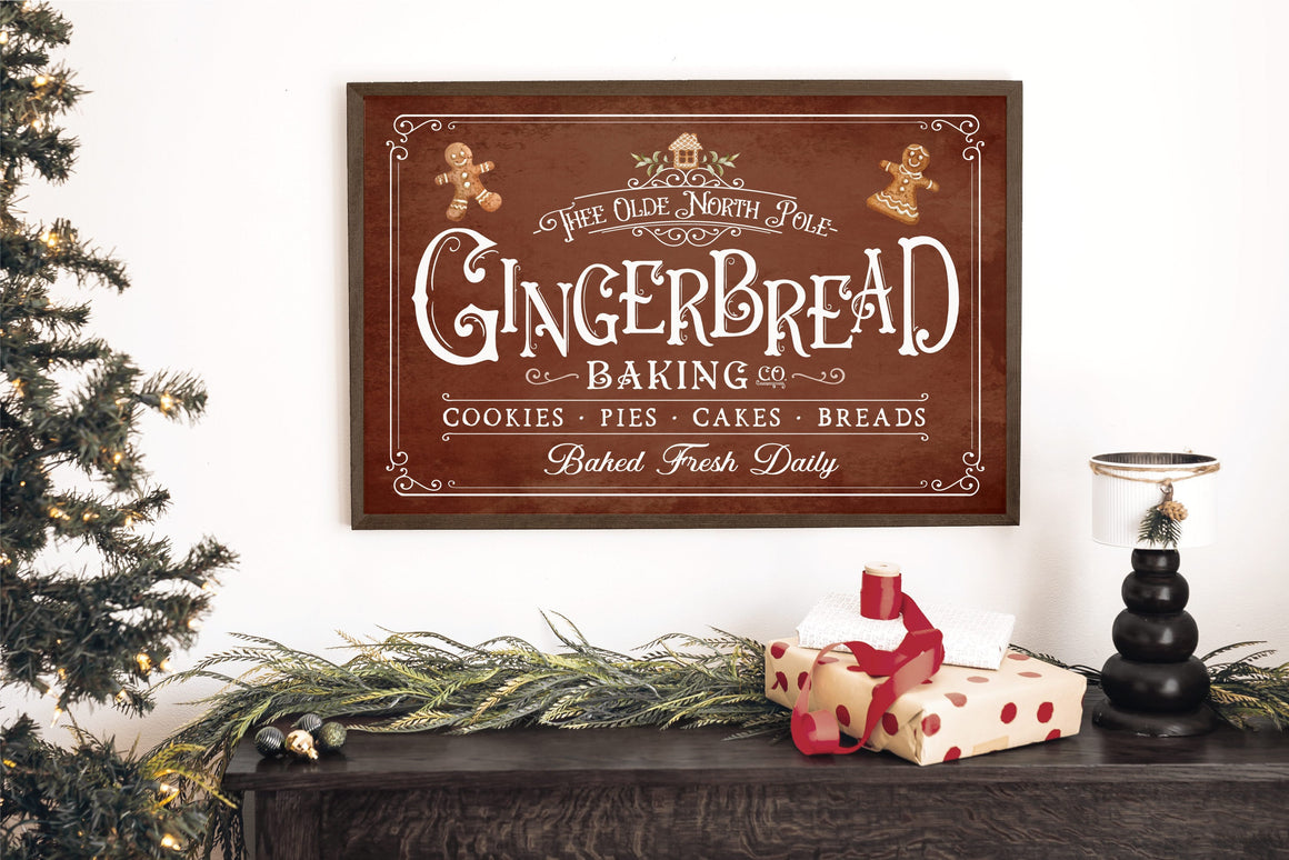 Gingerbread Baking Company Sign, Gingerbread Bakery Sign, North Pole Bakery, Christmas Kitchen Decor, Christmas Sign, Farmhouse Christmas
