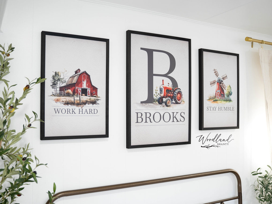 Personalized Kids Red Tractor Name Signs, Set of 3