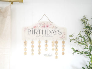 Perpetual Family Birthday Calendar Sign, Days to Remember, Gift for Mom, Mother's Day Gift for Grandma, Pink Neutral Blush Floral Calendar