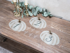 White Pumpkin Table Numbers, Fall Wedding Table Numbers, Fall Themed Wedding Table Decor, Table Numbers, White Pumpkin Wedding Decor