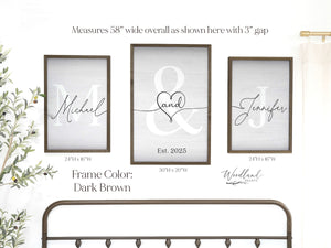 Above Bed Decor, Framed Monogram Couples Name Signs,