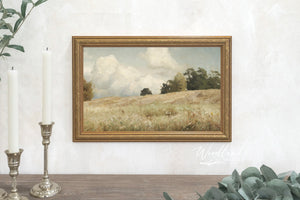 Vintage Landscape Oil Painting Prints, Gold Framed, Deer Lake, Vintage Landscape Scene Reproduction