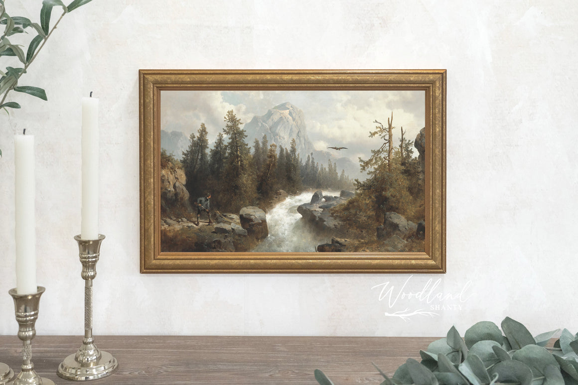 Vintage Landscape Oil Painting Prints, Gold Framed, Hunting Bird, Vintage Landscape Scene Reproduction, Fathers Day gift Idea for Dad