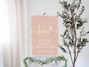 Sweet 16 Welcome to Sweet Sixteen Party Sign, Acrylic Personalized Welcome to Sweet 16 Birthday Party Celebration Sign Decor