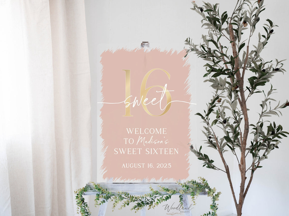 Sweet 16 Welcome to Sweet Sixteen Party Sign, Acrylic Personalized Welcome to Sweet 16 Birthday Party Celebration Sign Decor