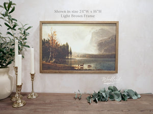 Vintage Landscape Wall Art, Vintage Oil Painting Look Photo of Lake, Deer, Mountains, Trees