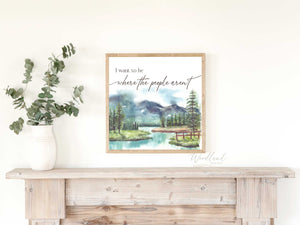 Nature Themed Wall Art, Mountain Trees Lake Landscape Cabin Escape Sign Decor Wall Art