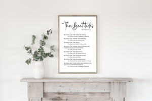 The Beatitudes Framed Sign, Matthew 5:3-10, Christian Wall Art Scripture Verse,