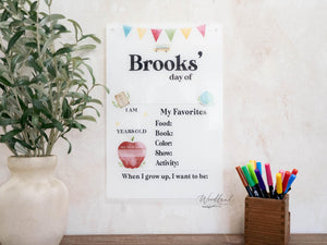 Personalized First Day of School Sign, Dry Erase First Last Day School Acrylic Sign