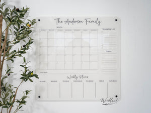 Personalized Square Acrylic Dry Erase Wall Calendar, Square Calendar, Family Organizer, Month Week Shopping List and Notes Section