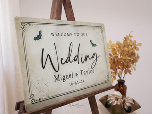 Welcome Halloween Themed Wedding Sign, Personalized Welcome to our Wedding Sign, Halloween Themed Gothic Spooky Wedding Themed Sign