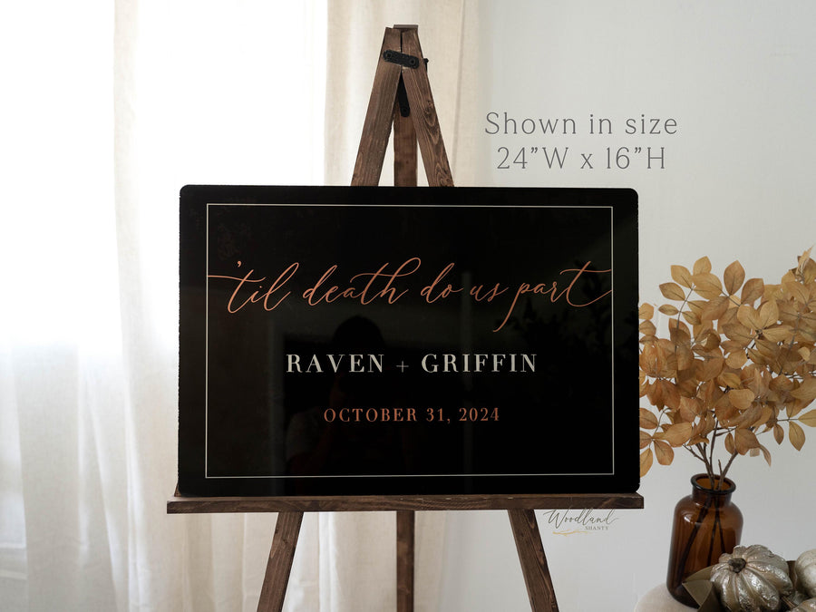 Welcome Halloween Themed Wedding Sign, Personalized Til Death Do Us Part Sign, Halloween Themed Gothic Spooky Wedding Themed Sign