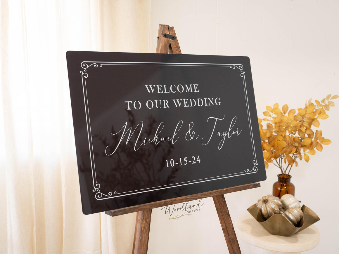 Classic Formal Personalized Welcome to our Wedding Sign, Speakeasy Black Prohibition Wedding Decor, Black and White Wedding Decor Signage