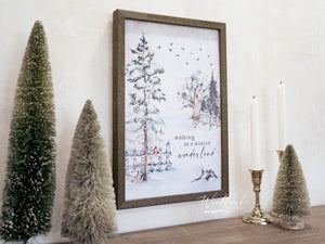 Winter Wonderland Christmas Scene Framed Pic, Christmas Holiday Woodland Themed Wall Decor, Christmas Decor, Trees Snow Animals Sign