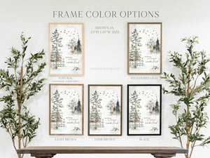 Winter Wonderland Christmas Scene Framed Pic, Christmas Holiday Woodland Themed Wall Decor, Christmas Decor, Trees Snow Animals Sign