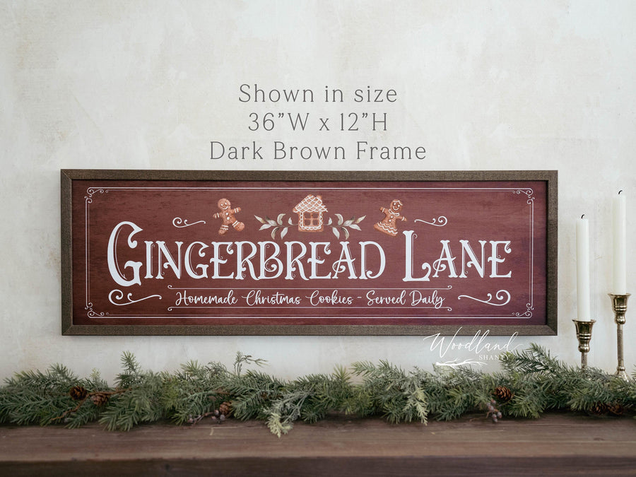 Gingerbread Lane Framed Sign, Gingerbread Wall Art, Gingerbread themed Christmas Decor Sign,