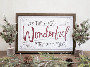 It's the Most Wonderful Time of the Year Christmas Framed Sign, Christmas Decor, Framed Rustic Christmas Wall Art Decoration