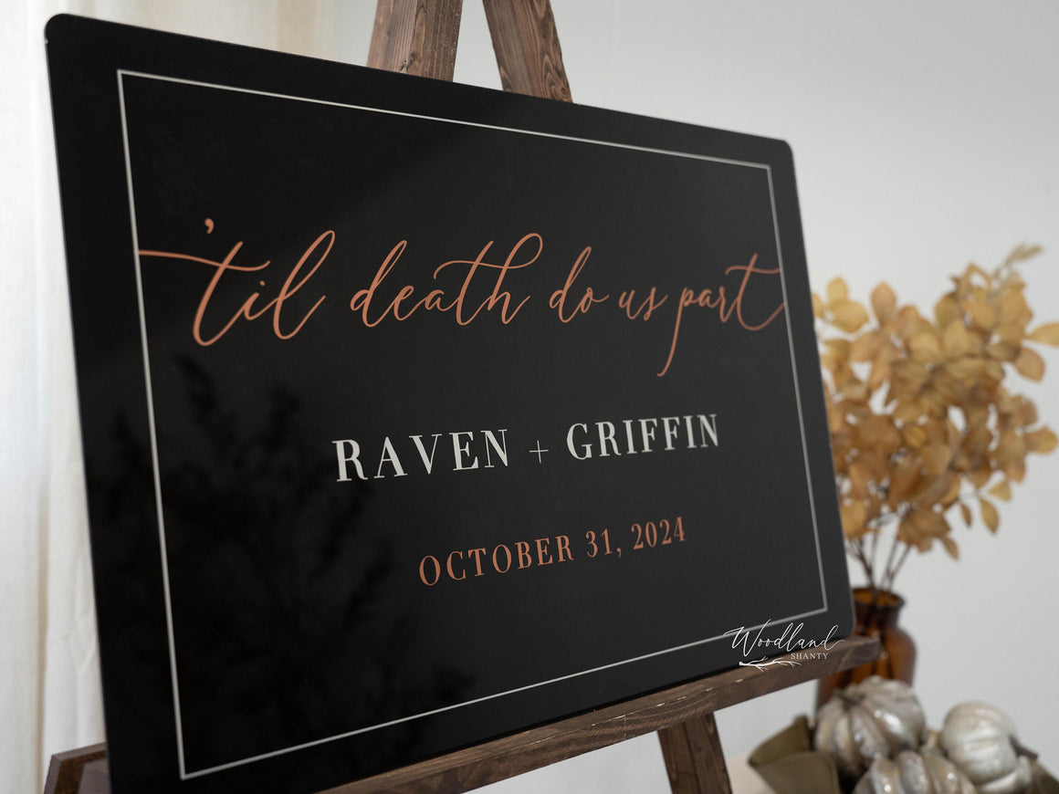 Welcome Halloween Themed Wedding Sign, Personalized Til Death Do Us Part Sign, Halloween Themed Gothic Spooky Wedding Themed Sign