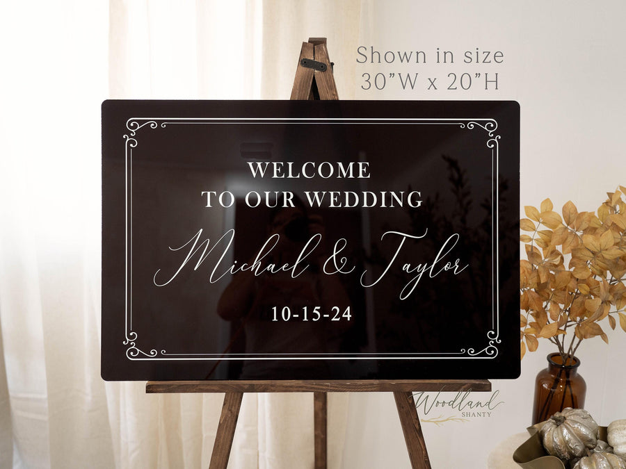 Classic Formal Personalized Welcome to our Wedding Sign, Speakeasy Black Prohibition Wedding Decor, Black and White Wedding Decor Signage