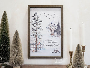 Winter Wonderland Christmas Scene Framed Pic, Christmas Holiday Woodland Themed Wall Decor, Christmas Decor, Trees Snow Animals Sign