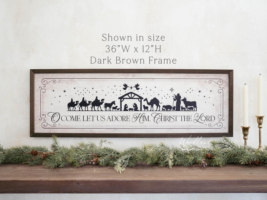 Nativity Scene Decor, O Come Let Us Adore Him Christ the Lord Framed Wall Art, Mantle Console Table Decor, Christian Christmas Gift Decor