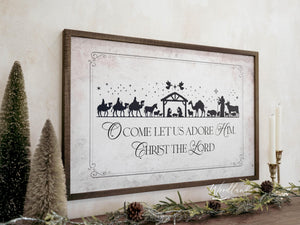 O Come Let Us Adore Him, Christ The Lord Framed Nativity Sign Wall Art, Christmas Decor, Christian Christmas Mantle Table Wall Decor