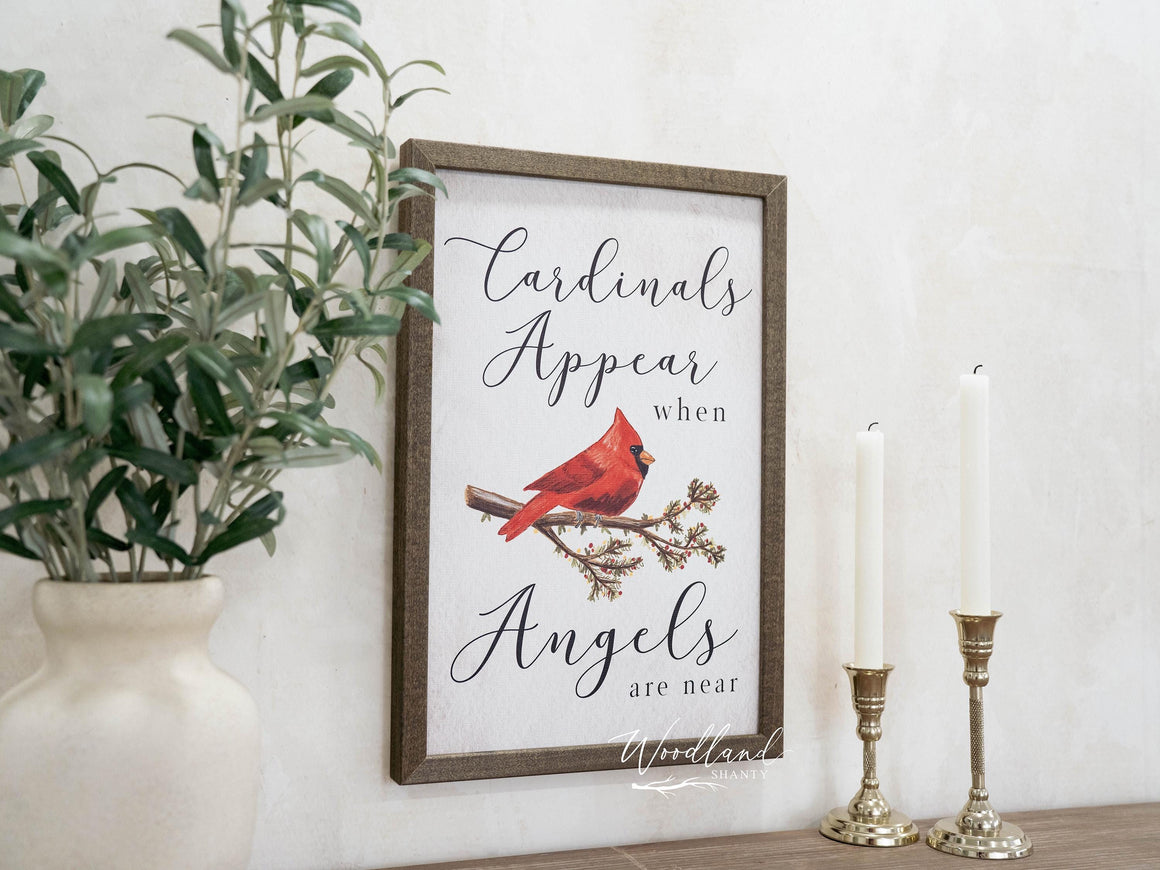 Cardinals Appear When Angels Are Near Framed Sign, Red Cardinal from Heaven Sign, In Memory Gift, Memorial Sign, Sympathy Loss Gift