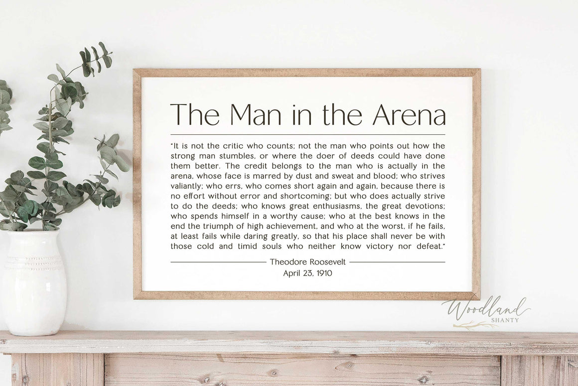 The Man in the Arena Speech Quote by Theodore Roosevelt, Framed Inspirational Corporate Office Wall Art, Gift for Boss, Gift for Co-Worker
