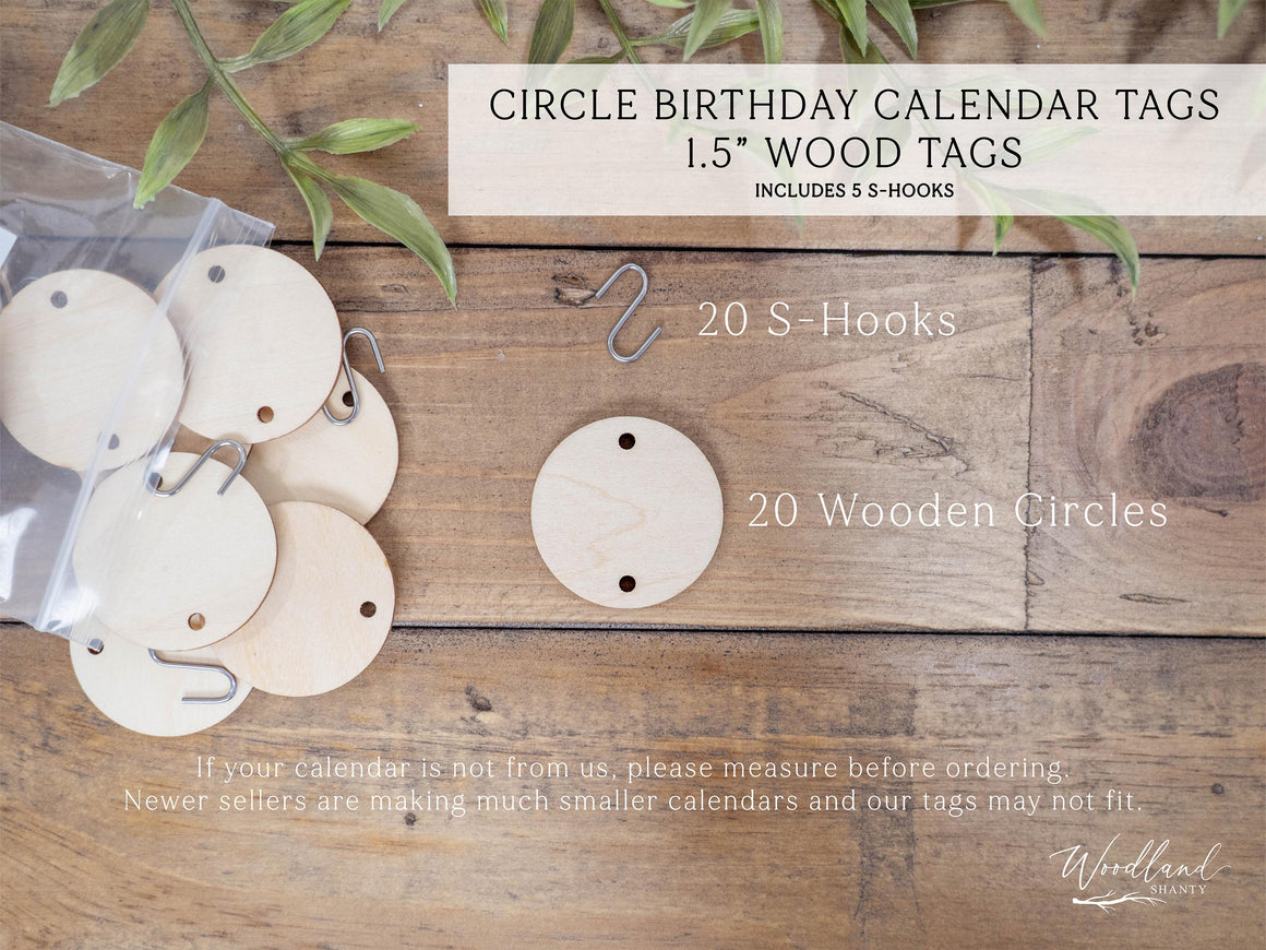 Birthday Calendar Circle Tags 1.5inch with Hooks, Birthday Board Circle Discs, Additional Birthday Sign Tags for Birthday Board Signs