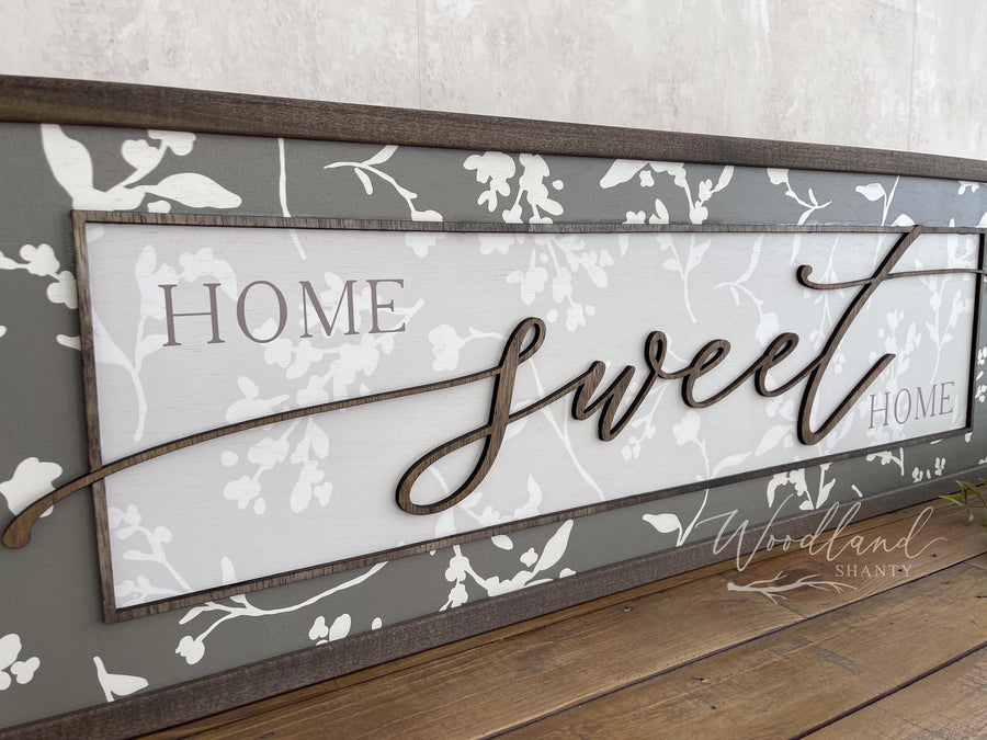 Home Sweet Home Wood Framed Sign, Housewarming Gift, Rustic Floral Vintage Inspired Home Decor, Foyer Table Decor, New Home Gift, 36x12