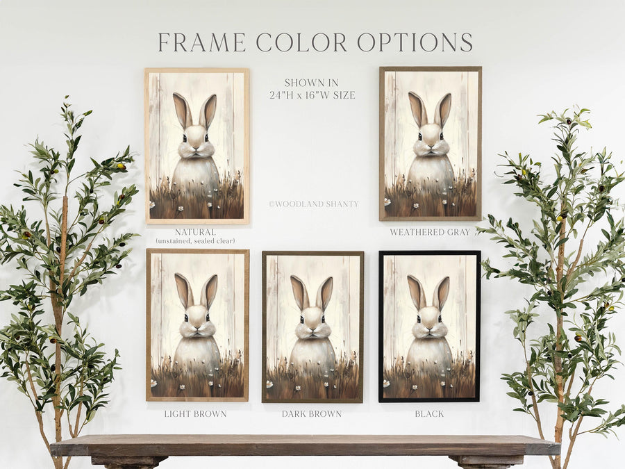 Framed Vintage Rabbit Spring Wall Art Sign, Contemporary Modern Rustic Spring Decor, Vintage Oil Painting Bunny Spring Easter Mantle Decor