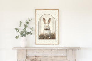 Framed Vintage Rabbit Spring Wall Art Sign, Contemporary Modern Rustic Spring Decor, Vintage Oil Painting Bunny Spring Easter Mantle Decor