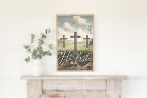 Framed He is Risen Sign, Contemporary Modern Rustic Spring Wall Art Decor, Vintage Christian Spring Mantel Decor