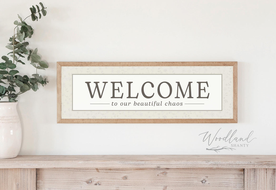 Welcome to our Beautiful Chaos Framed Sign, Family Gift Idea, Entryway Foyer Wall Art Decor