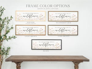 In a Field of Roses, She Is a Wildflower Framed Sign, Girls Room Decor, Nursery Wall Art, Pink Wildflowers Vintage Floral Nursery Room Sign