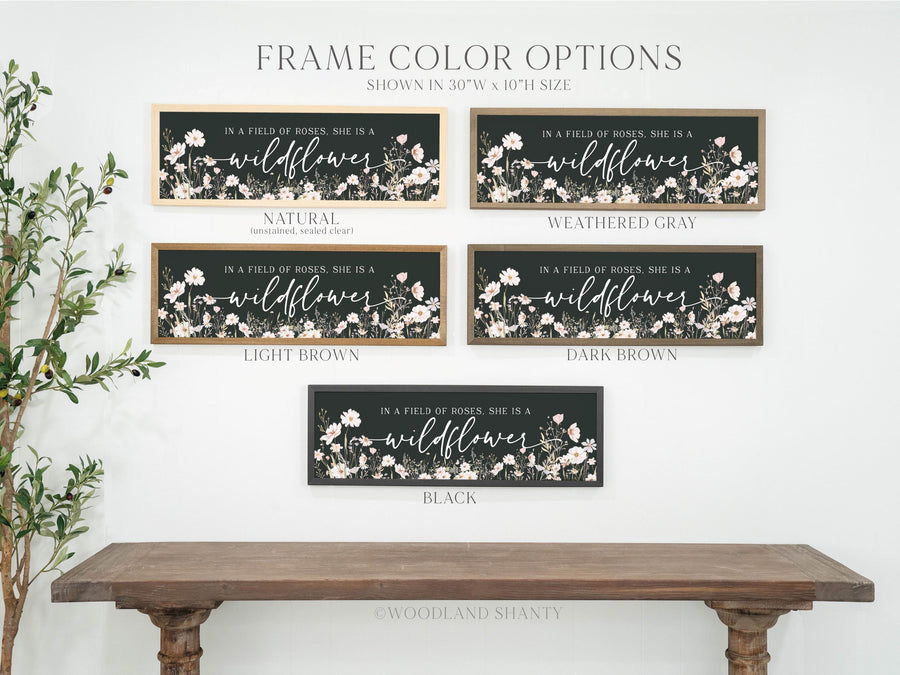 In a Field of Roses, She Is a Wildflower Framed Sign, Girls Room Decor, Nursery Wall Art, Pink Wildflowers Vintage Floral Nursery Room Sign