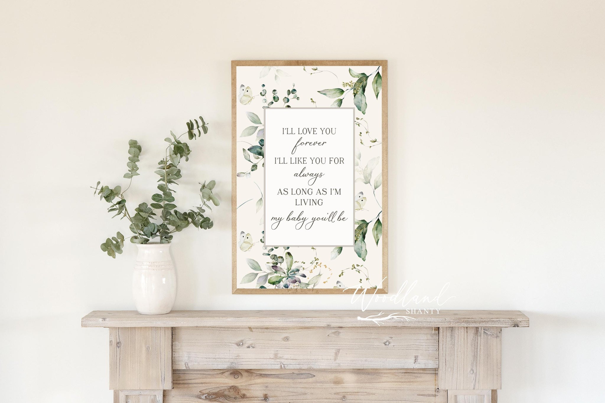 I'll love you Forever, I'll Like You For Always Framed Sign, Baby Shower Gift Idea, Nursery Decor, Green Blue Floral Nursery Wall Art