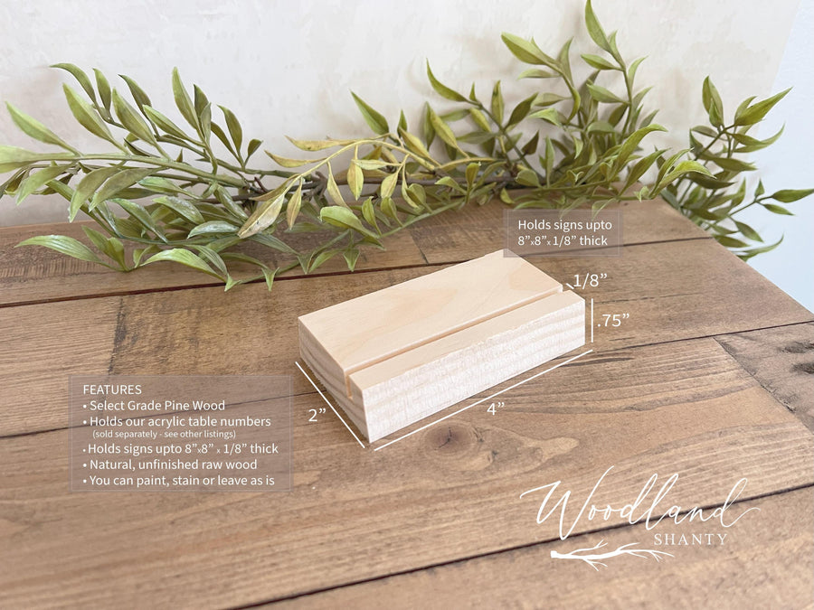 4" Wood Place Holder, Acrylic Table Number Sign Holder, Natural Unfinished Wood