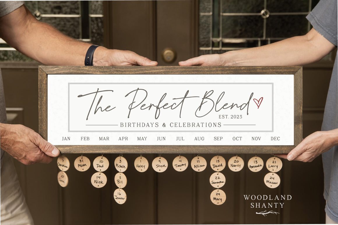 Blended Family Gift, Perfect Blend Perpetual Birthday Calendar, Family Birthday Board , Family Birthdays and Celebrations Board Sign Gift