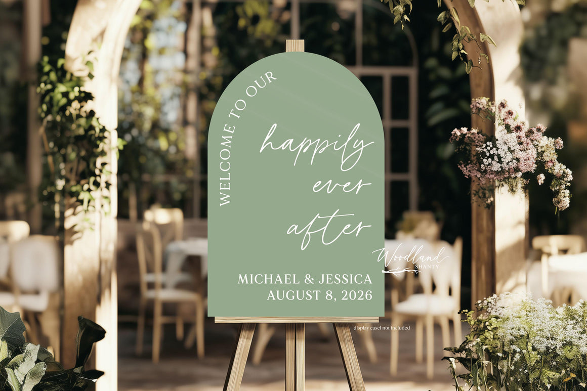Arch Welcome to our Happily Ever After Wedding Acrylic Sign