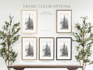Black and White Trees Framed Print, Nature Themed Vintage Rustic Neutral Wall Decor, Rustic Black and White Forest Lake Wall Art