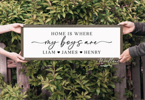 Home is where my kids are, my boys are, my girls are Framed Sign, Personalized with Kids Names,