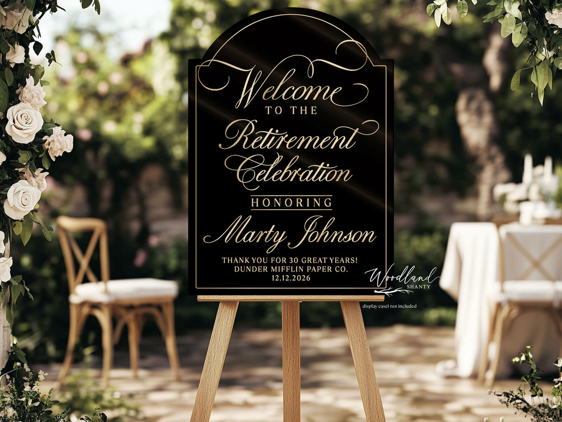 Personalized Retirement Celebration Party Sign, Custom Acrylic Retire Work Party Decoration Signage, Formal Corporate Retirement Dinner Sign