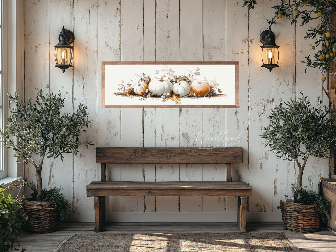 Framed Pumpkins in a Row Sign, Neutral Fall Decor Sign, Modern Transitional Fall Wall Art Decor