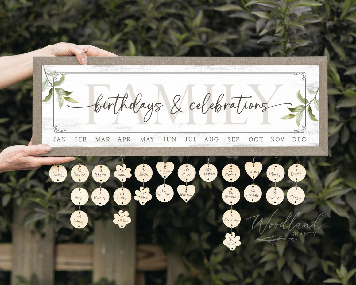 Framed Family Birthday Calendar Sign
