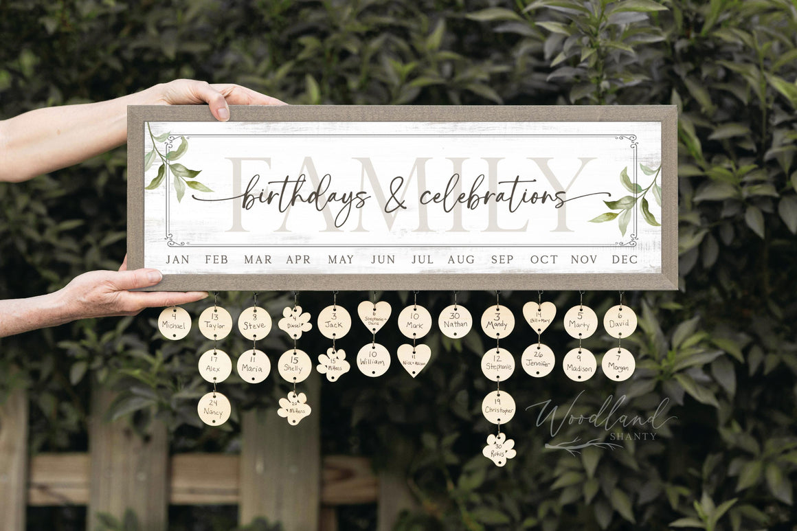 Framed Family Birthday Calendar Sign, Mother's Day Gift, Family Birthday Board, Perpetual Birthday Calendar, Mom Grandma Christmas Gift