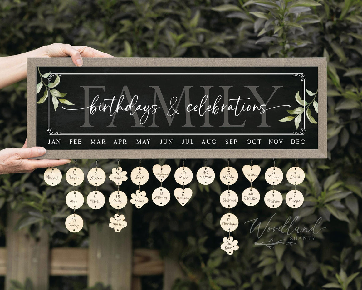 Framed Family Birthday Calendar Sign